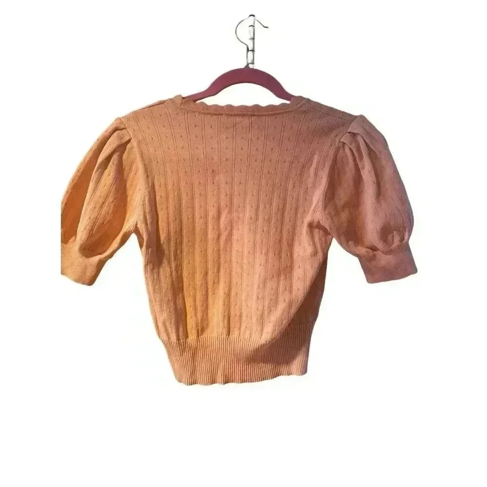 Sandro Passiflore Pointelle Short Sleeve Cardigan Salmon/Pink Size xs/s/1 - Picture 10 of 15